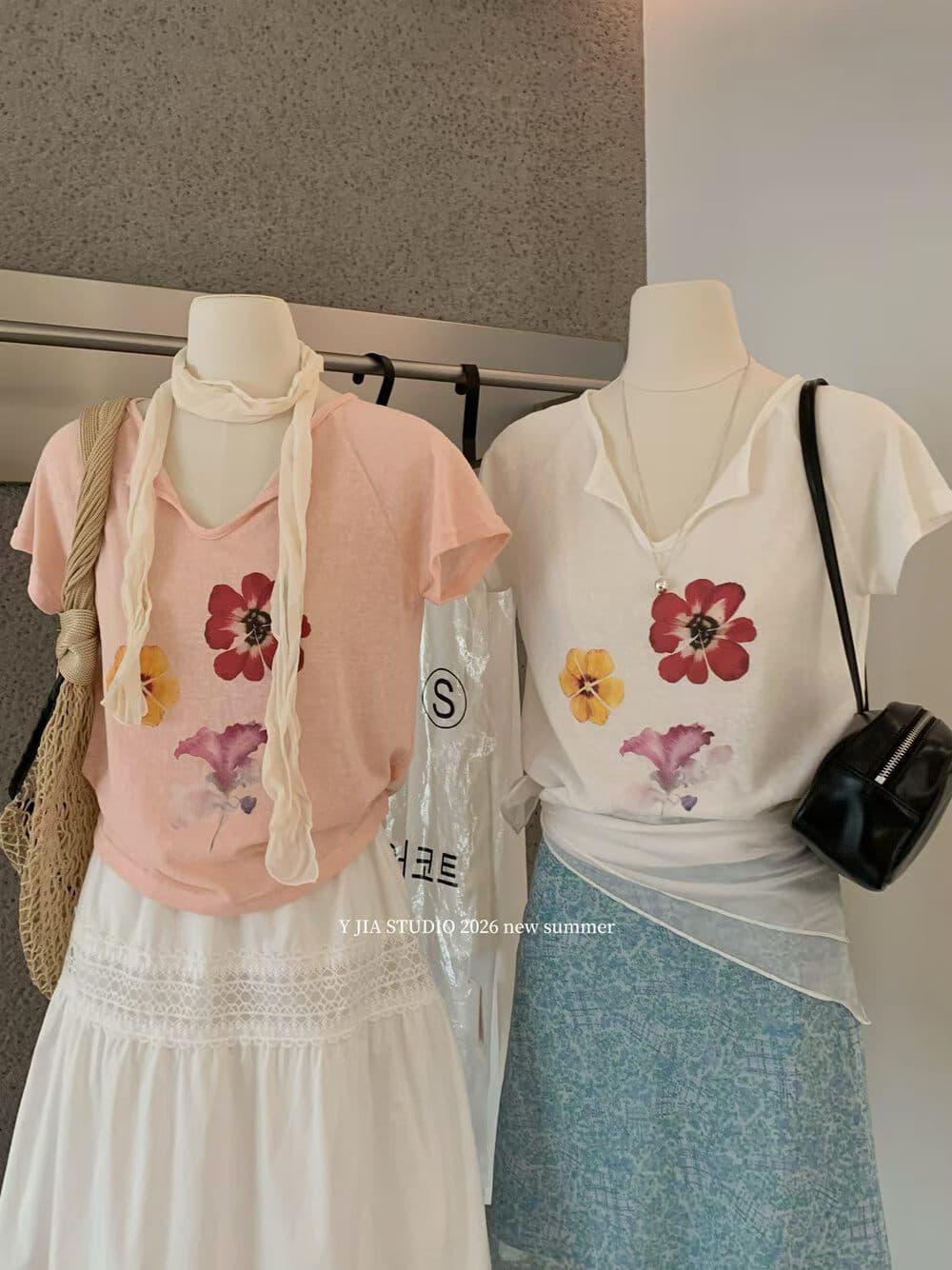색상 꽃 V넥 눈꽃 면 반팔 티셔츠 여성 여름 섹션 풀오버 미니멀리즘 캐주얼 다용도 연령 감소 맨위 2026 상세 이미지 15