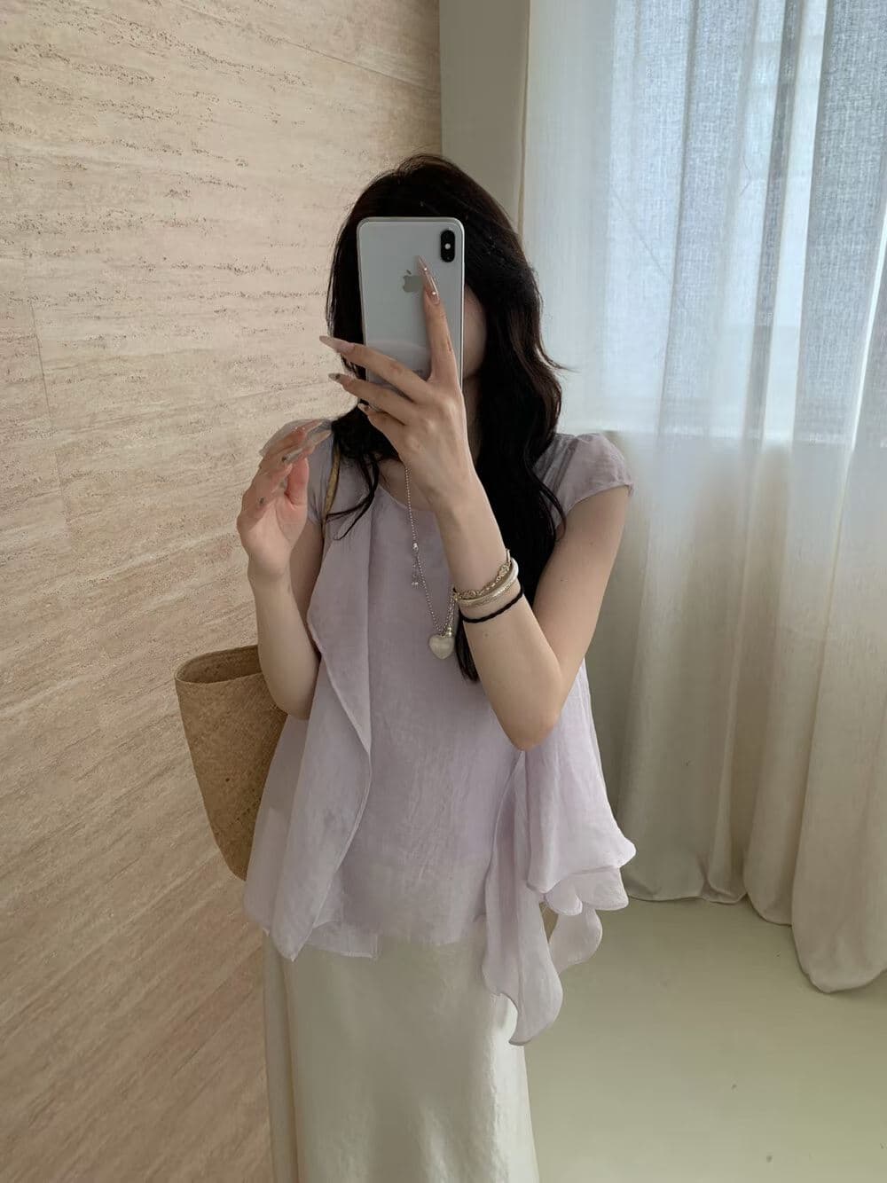 핑크색 불규칙 프릴 민소매 조끼 여성 여름 달콤한 스타일 작은 키 디자인 센스 루즈핏 오프숄더 맨위 상세 이미지 1