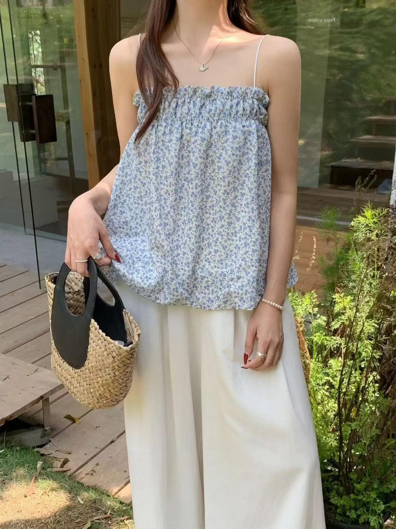 한 부서 chic 연령 감소 품격 레트로 외국 가스 휴가 바람 작은 꽃무늬 루즈핏 캐미솔