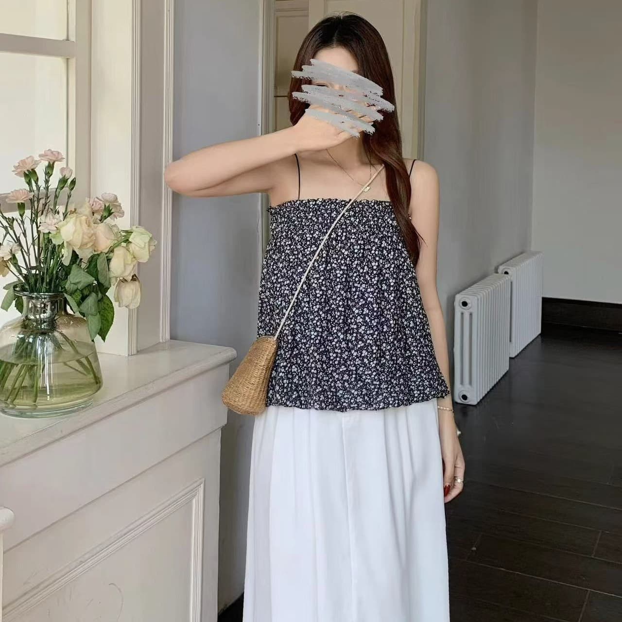 한 부서 chic 연령 감소 품격 레트로 외국 가스 휴가 바람 작은 꽃무늬 루즈핏 캐미솔 이미지 5