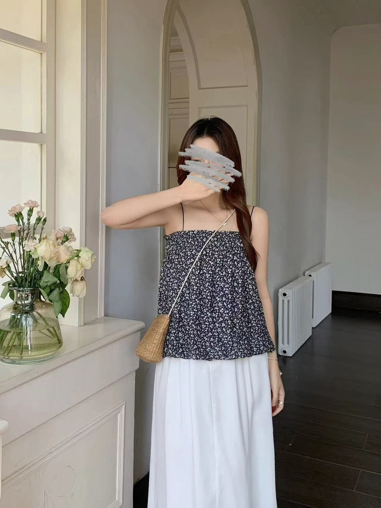 한 부서 chic 연령 감소 품격 레트로 외국 가스 휴가 바람 작은 꽃무늬 루즈핏 캐미솔 상세 이미지 4