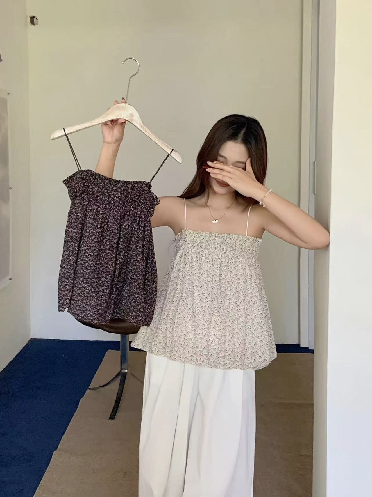 차가운 하나 여름 아메리칸 레트로 꽃무늬 달콤함 캐미솔 여름 새로운 프랑스식 작은 대중 이미지 2