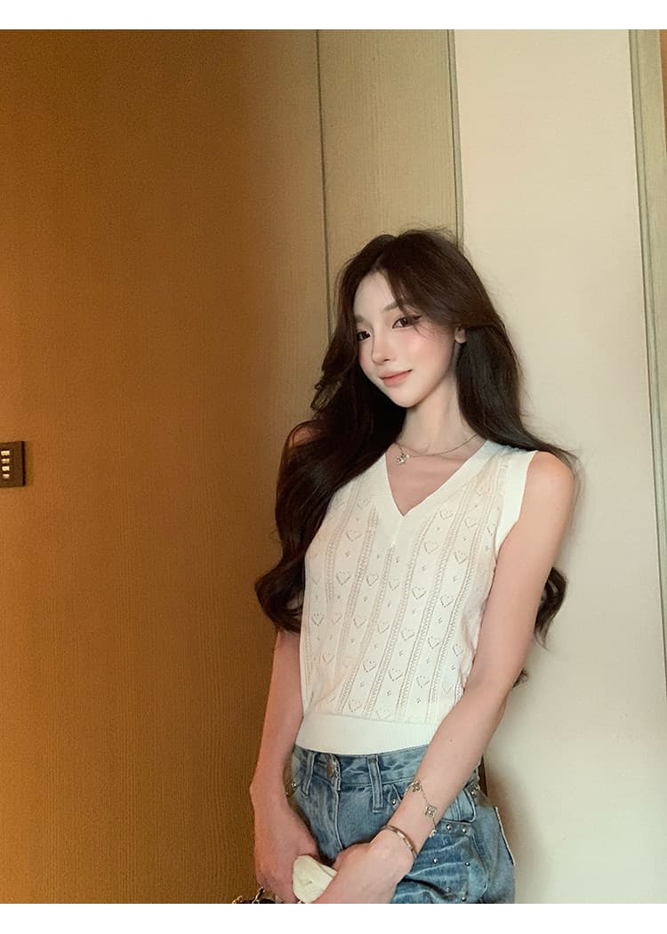 치우 고기 야오 봄날 crush 캐주얼 바람 포함 양모 V넥 니트 조끼 숄 두 조각 여성 세트 여름 상세 이미지 7