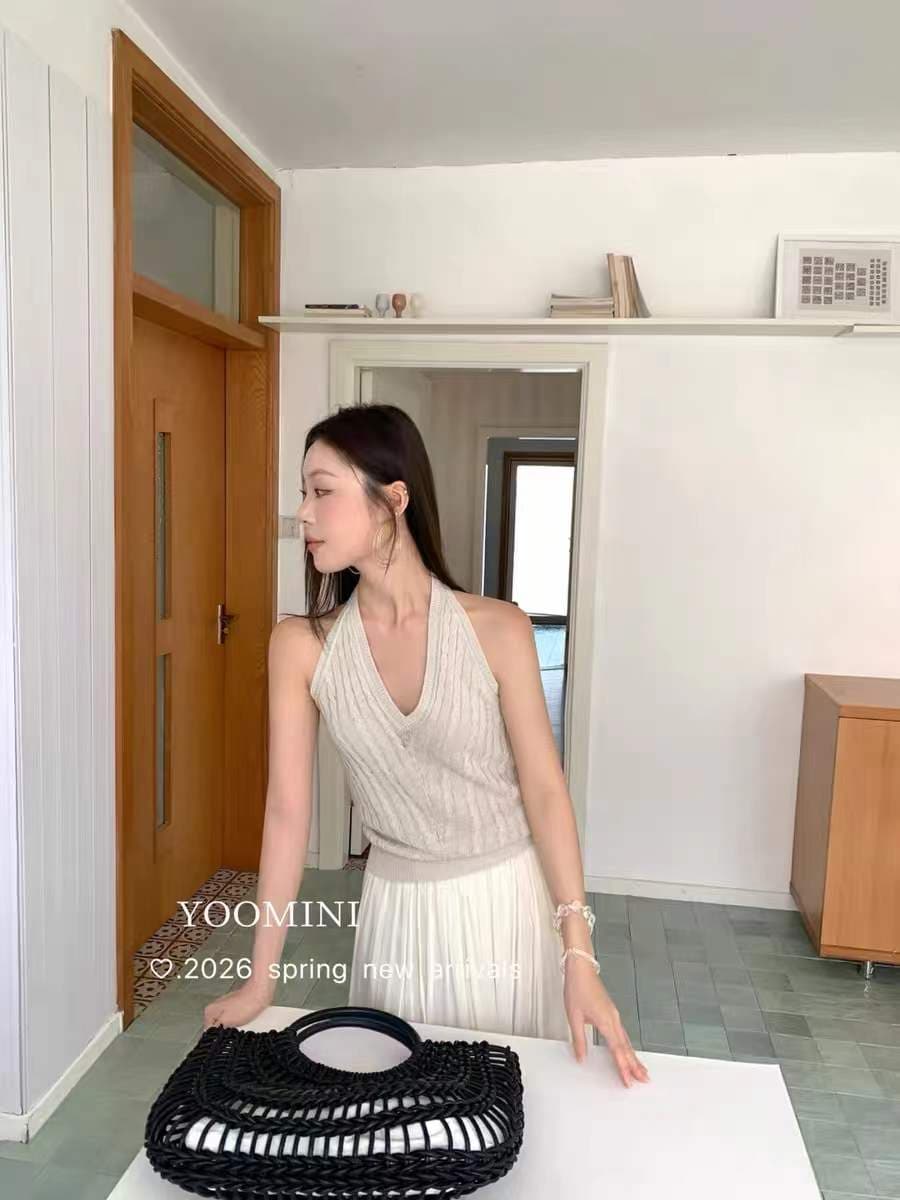 한 부서 핫걸 바람 섹시함 행침 목 백리스 슬립 여성 2026 여름 새로운 민소매 얼음 실크 니트 조끼 맨위 상세 이미지 12
