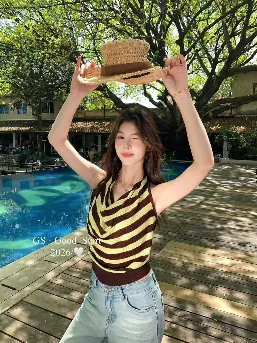 아메리칸 레트로 핫걸 배색 스트라이프 섹시함 작은 조끼 슬립 여성 여름 인사이드 가져 가라. 스택 착용 몸매 가꾸기 이미지 3