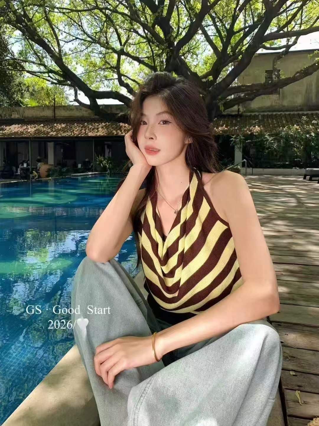 아메리칸 레트로 핫걸 배색 스트라이프 섹시함 작은 조끼 슬립 여성 여름 인사이드 가져 가라. 스택 착용 몸매 가꾸기 상세 이미지 7