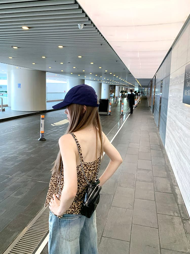 핫걸 바람 도트 무늬 레오파드 무늬 캐미솔 여름 수 있습니다. 외출용 슬림해 보이는 순수한 욕망 민소매 맨위 상세 이미지 1