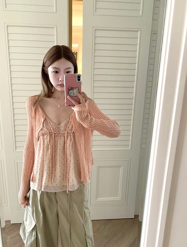 핫걸 바람 도트 무늬 레오파드 무늬 캐미솔 여름 수 있습니다. 외출용 슬림해 보이는 순수한 욕망 민소매 맨위 상세 이미지 9