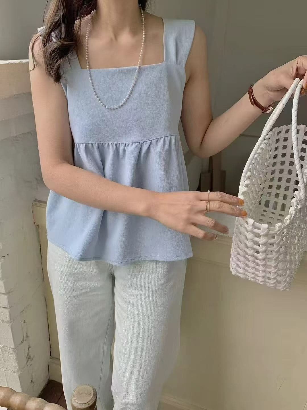 다용도 낭만주의 나비 넥타이 조끼 여성 26 년 여름 미니멀리즘 단색 캐주얼 루즈핏 플리츠 민소매 맨위 상세 이미지 1