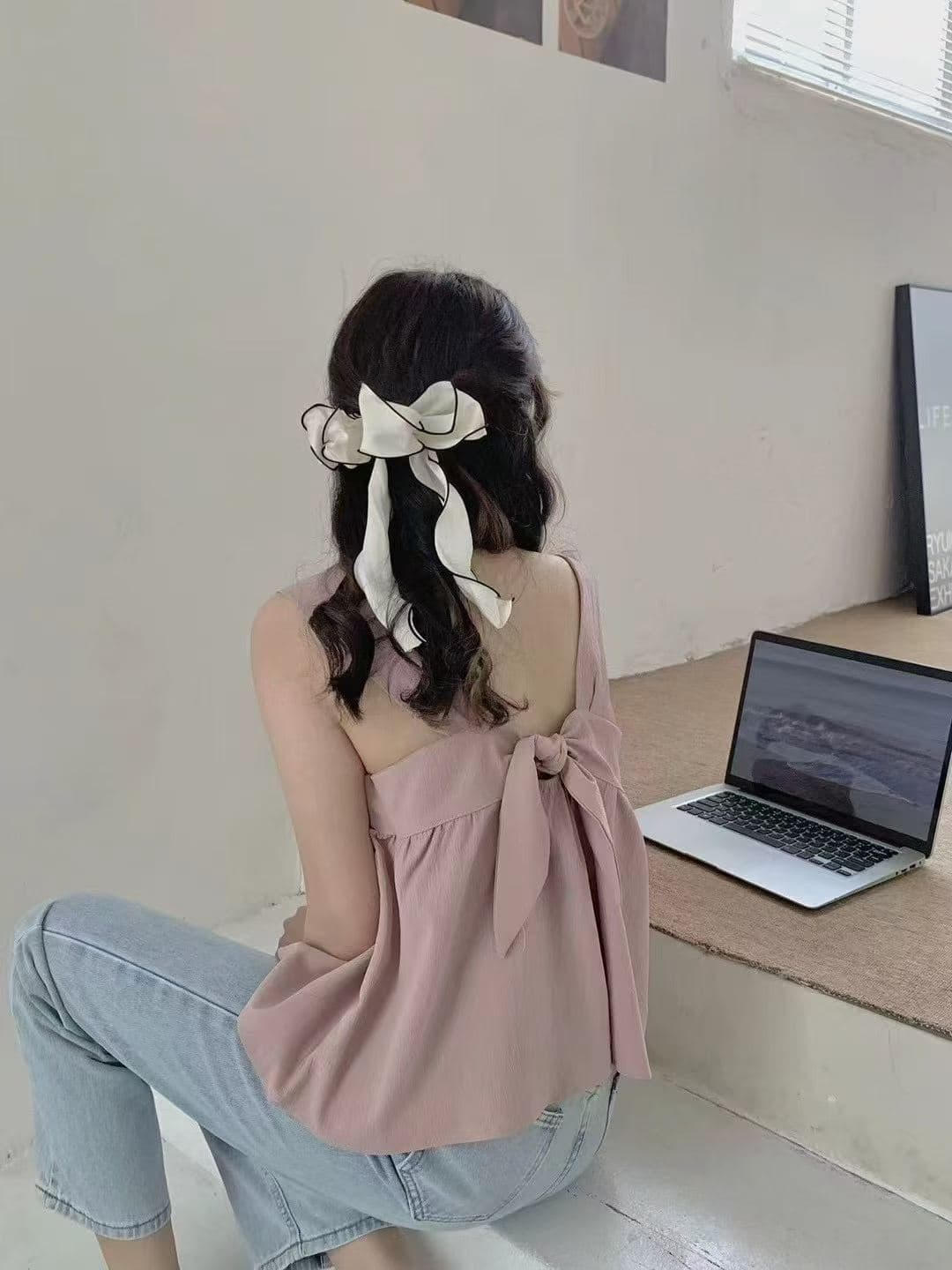 다용도 낭만주의 나비 넥타이 조끼 여성 26 년 여름 미니멀리즘 단색 캐주얼 루즈핏 플리츠 민소매 맨위 상세 이미지 3