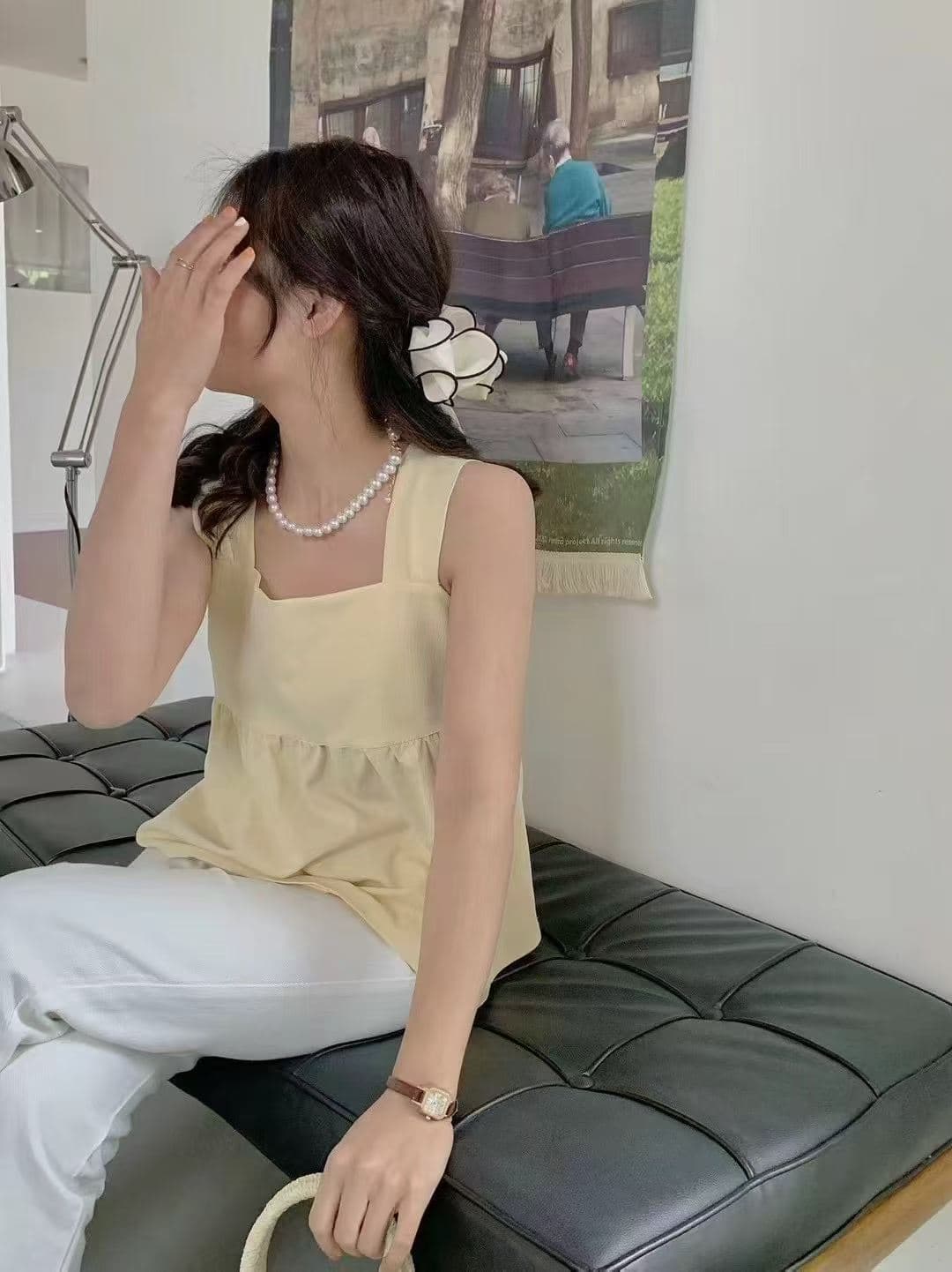 다용도 낭만주의 나비 넥타이 조끼 여성 26 년 여름 미니멀리즘 단색 캐주얼 루즈핏 플리츠 민소매 맨위 상세 이미지 5