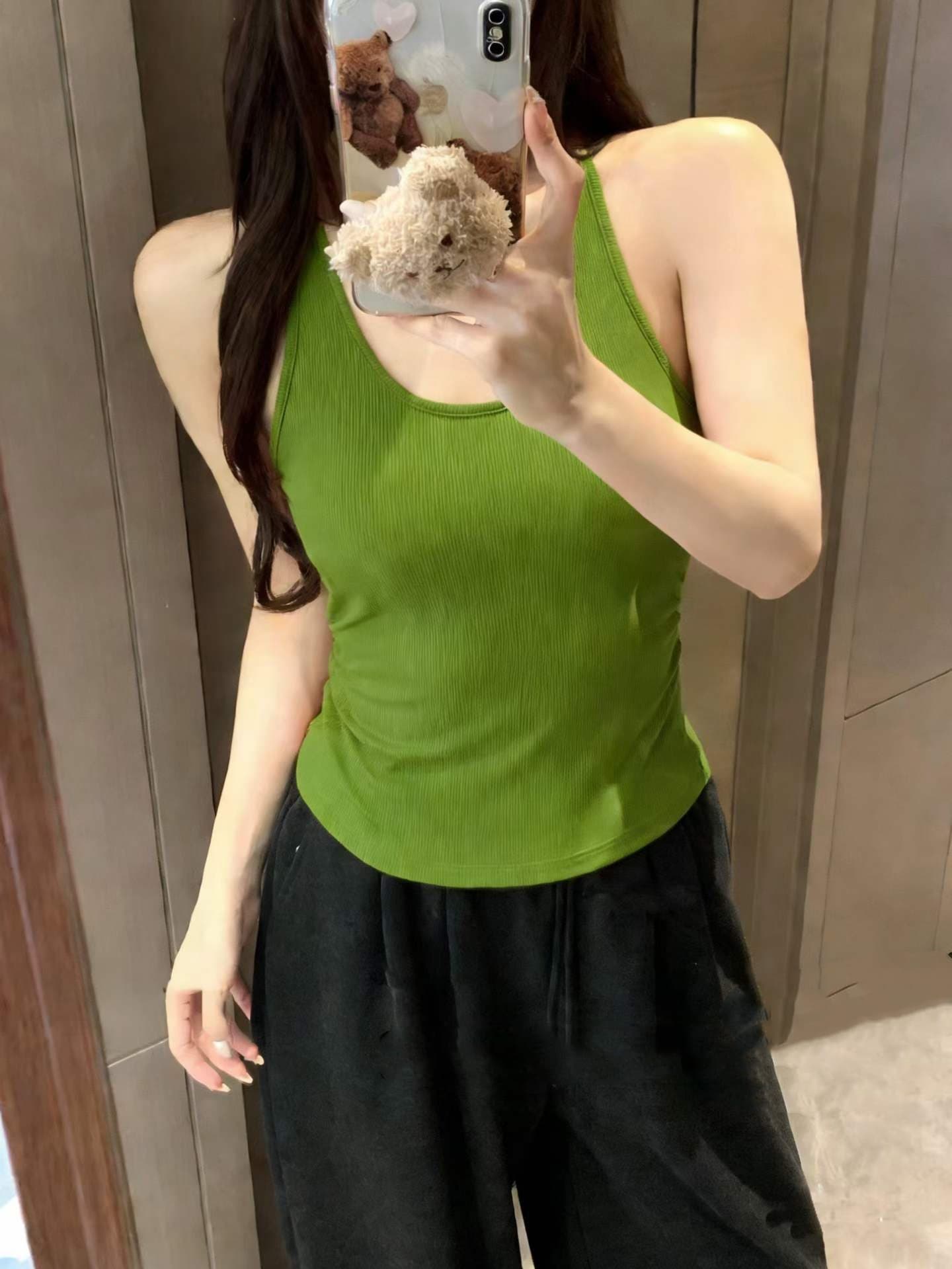 아메리칸 핫걸 백리스 u 칼라 단어 캐미솔 여름 민소매 외출용 벨트 가슴 패드 검정색 만나는 맨위 이미지 2