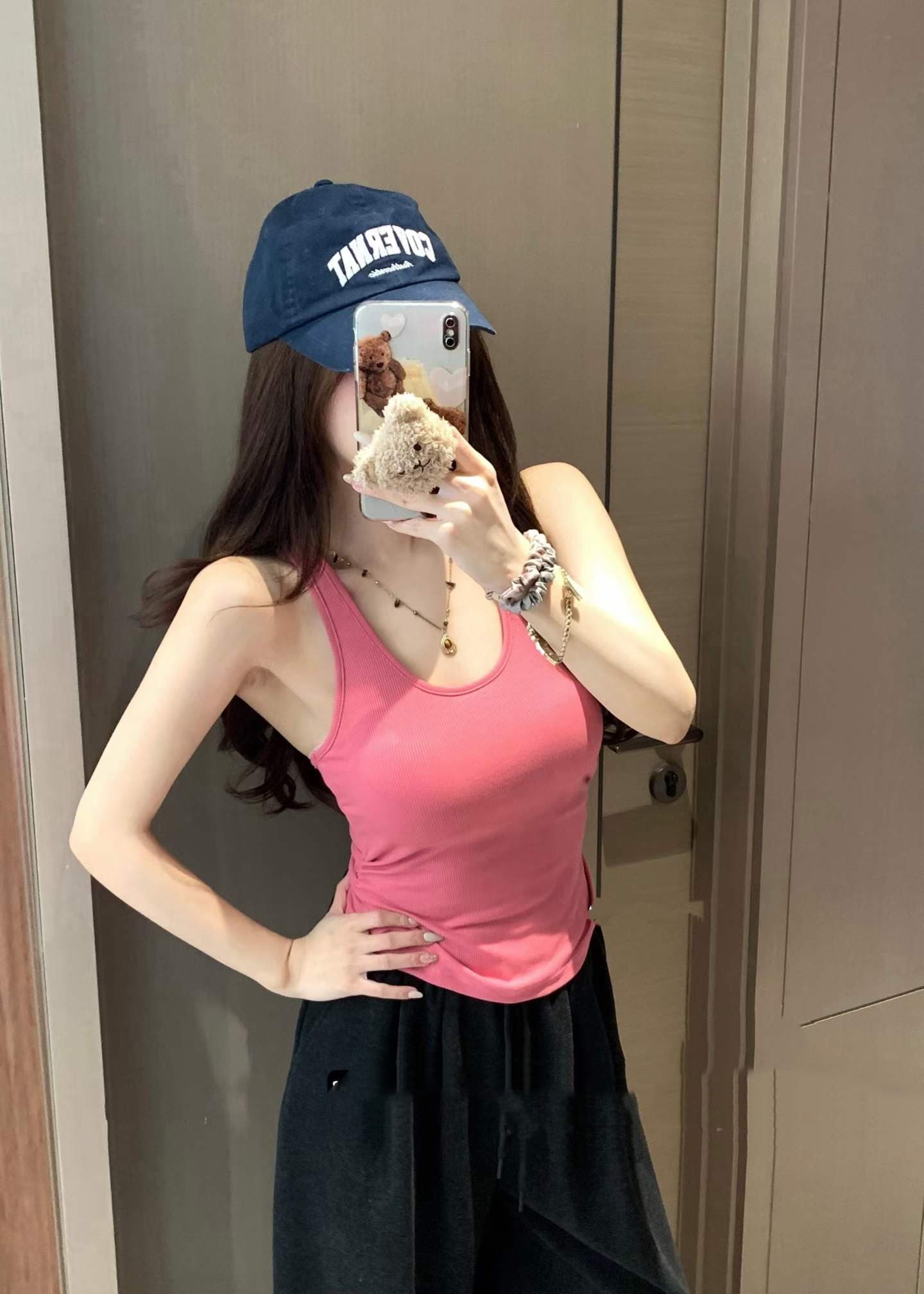 아메리칸 핫걸 백리스 u 칼라 단어 캐미솔 여름 민소매 외출용 벨트 가슴 패드 검정색 만나는 맨위 이미지 3