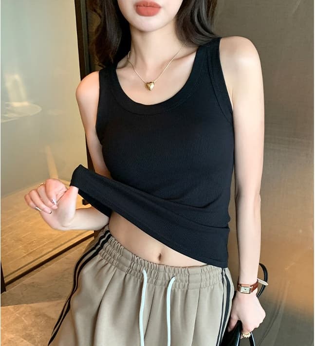 단어 리브 캐미솔 몸매 가꾸기 슬림해 보이는 민소매 인사이드 가져 가라. 2026 여름 만나는 맨위 화이트 작은 슬링 상세 이미지 2