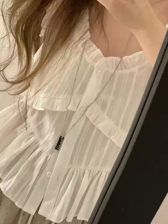 작은 청신 품격 슬립 셔츠 여성 의류 한국 레트로 주름 질감 부서 버클 레이스 디자인 센스 인사이드 잡아라. 의류 상세 이미지 6