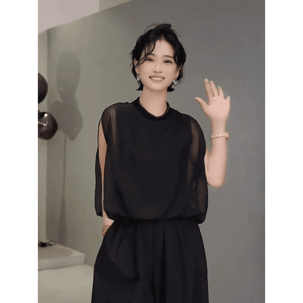 새로운 프랑스식 미니멀리즘 캐주얼 민소매 셔츠 맨위 여성 의류 여름 루즈핏 반팔 아름다운 아름다운 작은 대중 셔츠 이미지 5