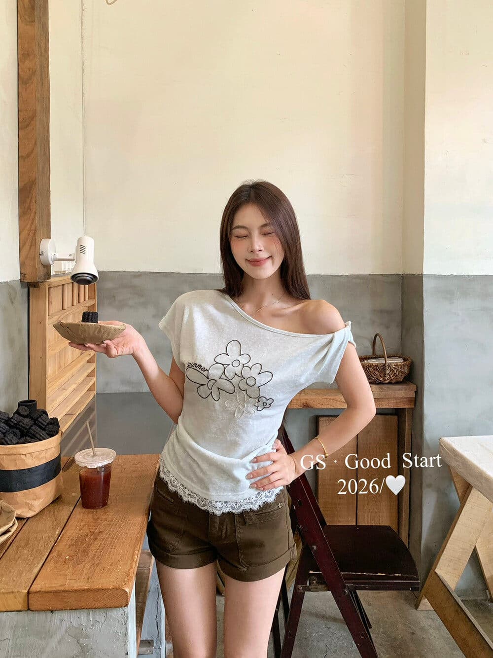gs 여름 2026 새로운 다용도 한 부서 순수한 욕망 꽃 자수 레이스 조각 작은 셔츠 맨위 여성 셔츠 상세 이미지 7