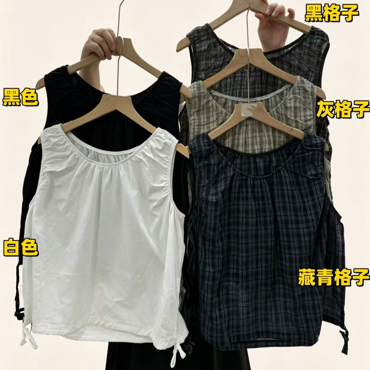 프랑스식 레트로 체크무늬 여성 셔츠 한국 chic 여름 새로운 달콤함 품격 허리 펌프 로프 슬림해 보이는 민소매 셔츠 이미지 5