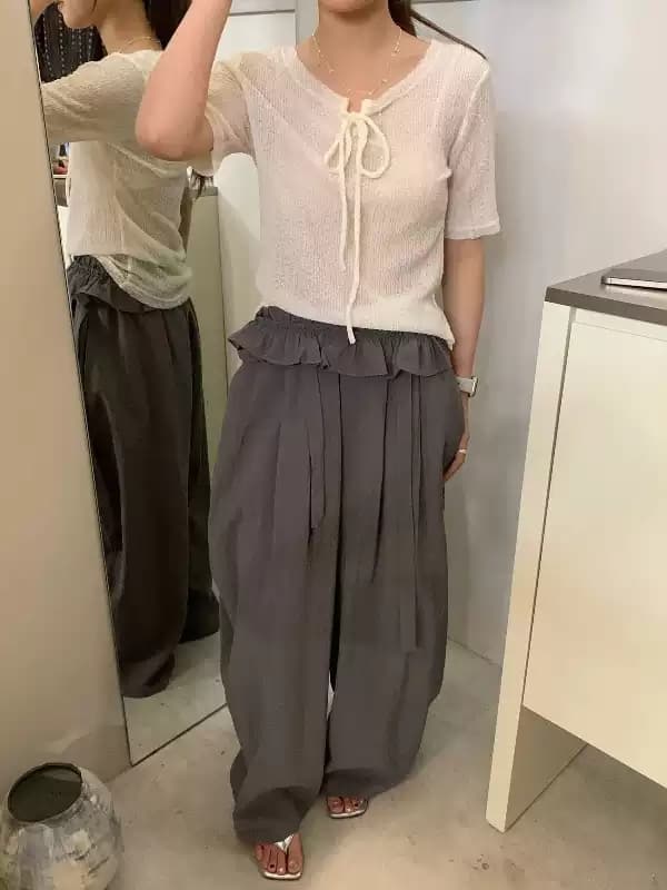 lovely 여름 새로운 캐주얼 다용도 네클라인 레이스업 디자인 센스 작은 대중 몸매 가꾸기 반팔 맨위 여성 s12267 상세 이미지 2