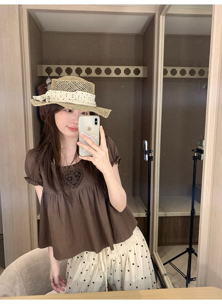 ptonumi 한여름 노트 레이스 막대기 표준 목이버섯 레이스 라운드 넥 여성 셔츠 루즈핏 맨위 슬림해 보이는 반팔 t 상세 이미지 2