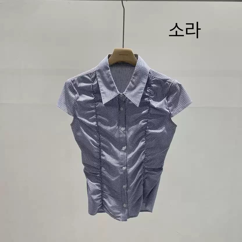 2026 여름 프랑스식 주름 디자인 센스 작은 셔츠 불규칙 펌프 Pleat 작은 대중 맨위 여성 폴로 칼라 핀치 허리 셔츠 상세 이미지 1