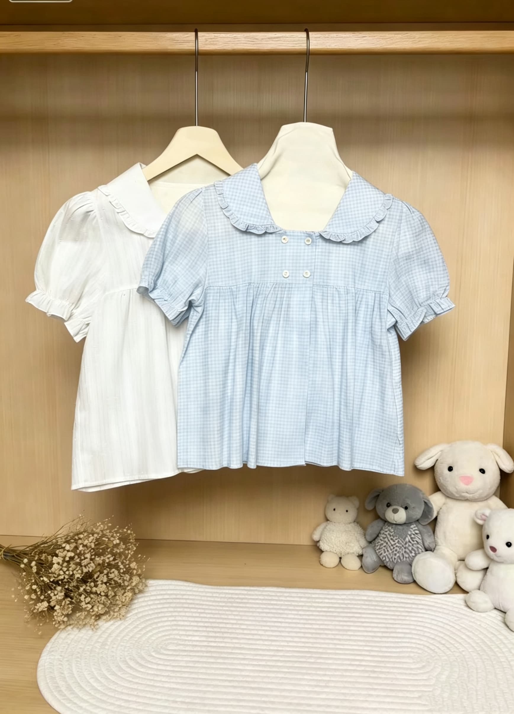 하나 버블 껌 열세 개 새로운 여름 한 부서 레이스 POLO 칼라 학원 스타일 셔츠 거품 소매 맨위 상세 이미지 2
