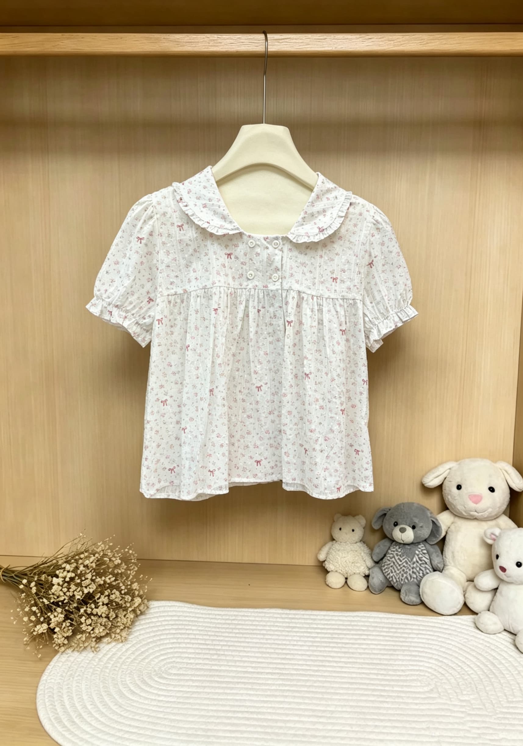 하나 버블 껌 열세 개 새로운 여름 한 부서 레이스 POLO 칼라 학원 스타일 셔츠 거품 소매 맨위 상세 이미지 3