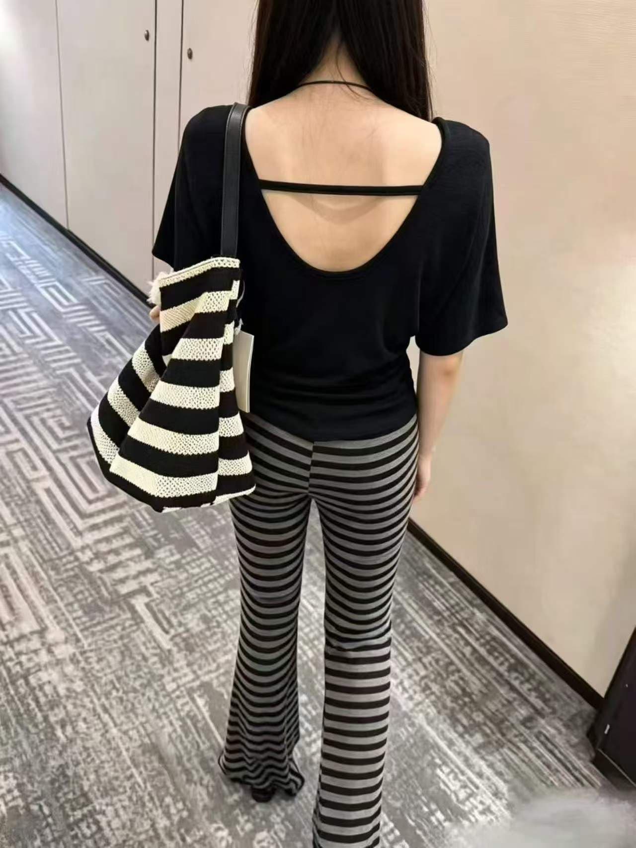 패션 캐주얼 바람 V넥 반팔 티셔츠 여성 여름 새로운 디자인 센스 루즈핏 백리스 맨위 트렌드 핫걸 바람 다용도 상세 이미지 7