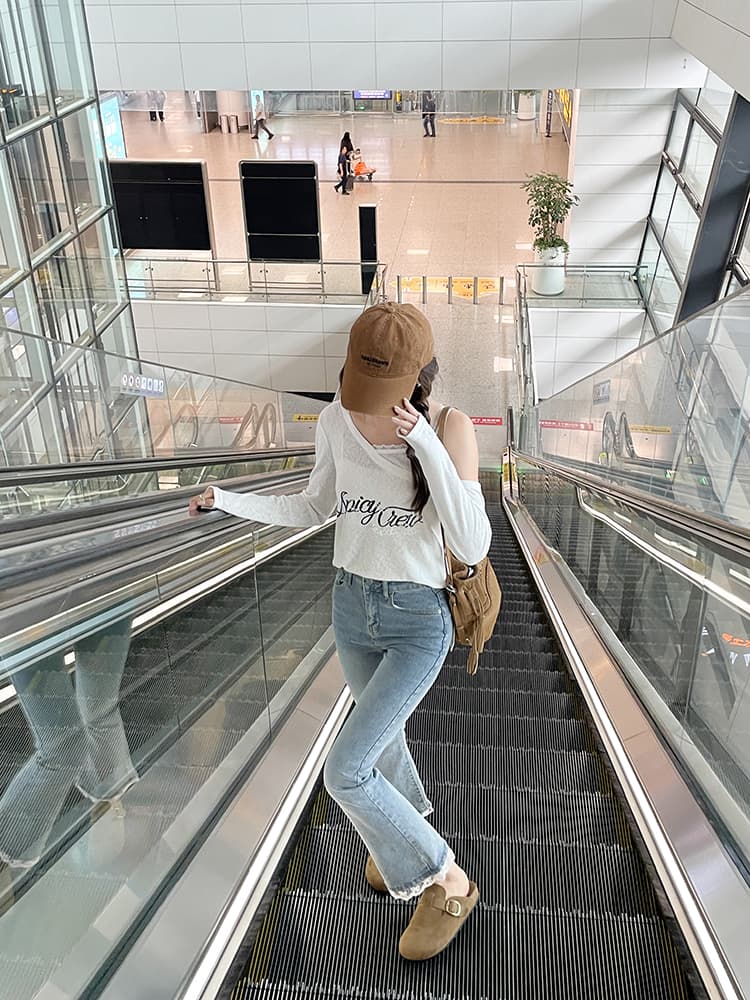실사 봄 가을 레트로 거친 가장자리 부츠컷 청바지 여성 빅 사이즈 지방 mm 하이웨이스트 슬림해 보이는 신축성 나팔 바지 상세 이미지 3
