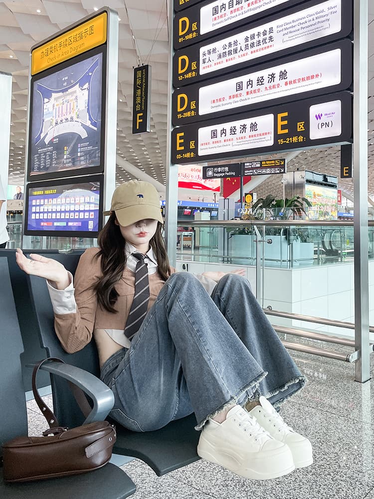 실사 봄 가을 마이크로 나팔 넓은 다리 패션 슬림해 보이는 청바지 여성 빅 사이즈 지방 mm 로우 웨이스트 도루 센스 바닥 청소 바지 상세 이미지 17