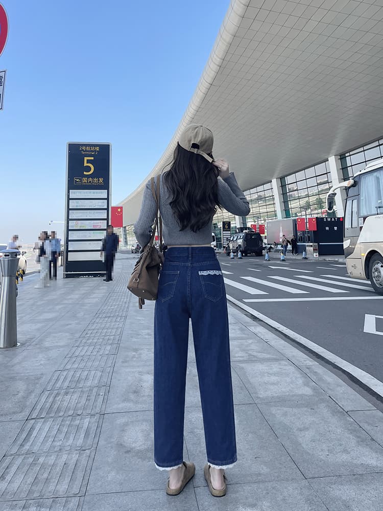 실사 봄 가을 배 모양 몸 마이크로 지방 착용 가져 가라. 빅 사이즈 청바지 아이들 할란 아빠 바지 와이드 레깅스 바지 상세 이미지 12