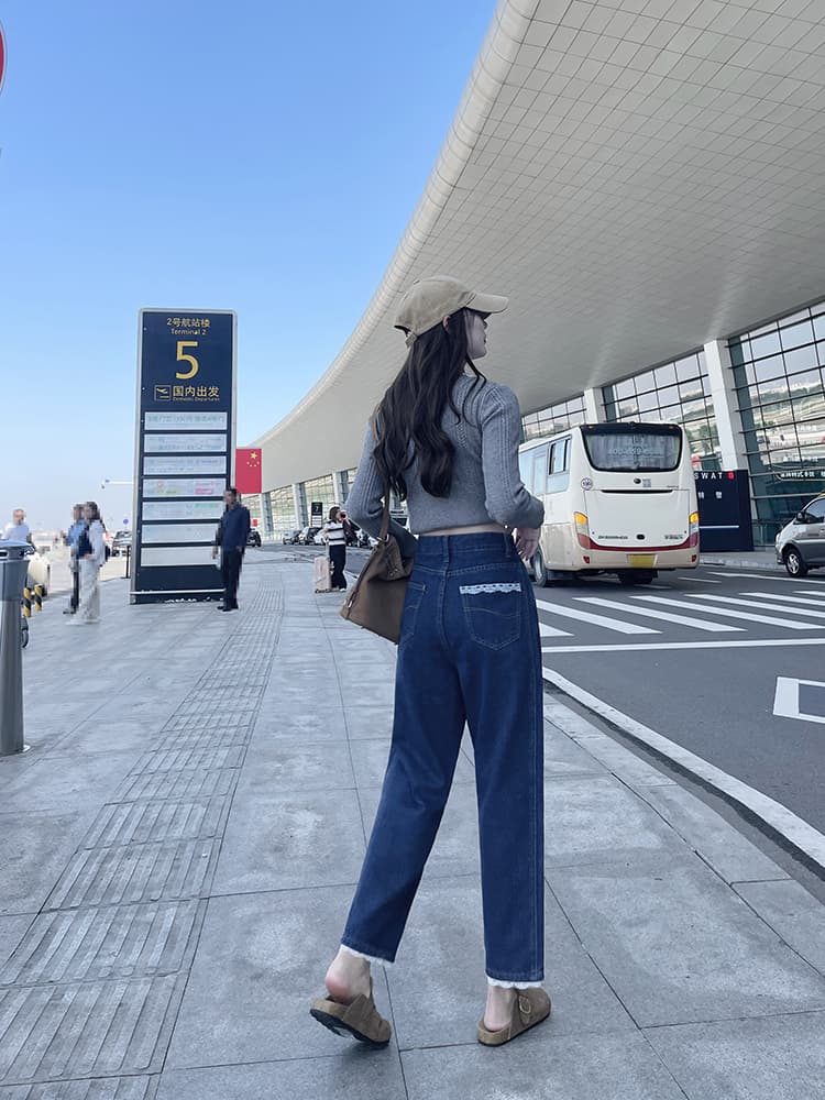 실사 봄 가을 배 모양 몸 마이크로 지방 착용 가져 가라. 빅 사이즈 청바지 아이들 할란 아빠 바지 와이드 레깅스 바지 상세 이미지 13