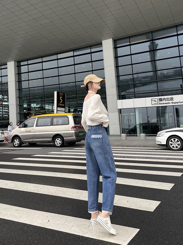실사 봄 가을 넓은 다리 청바지 여성 레트로 부드러운 출퇴근 하이웨이스트 스트레이트 다용도 캐주얼 바지 상세 이미지 16