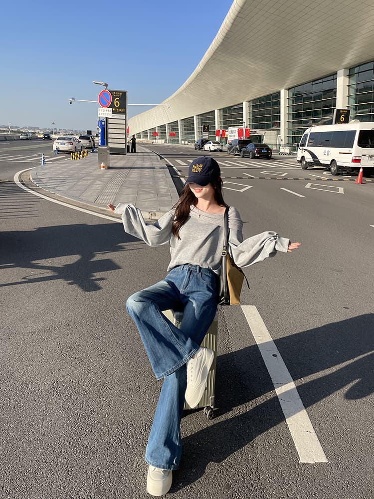 실사 봄 가을 레트로 블루 부츠컷 청바지 여성 통통한 여동생 하이웨이스트 표지 넓적 다리 슬림해 보이는 배 종류 몸 나팔 바지 상세 이미지 16