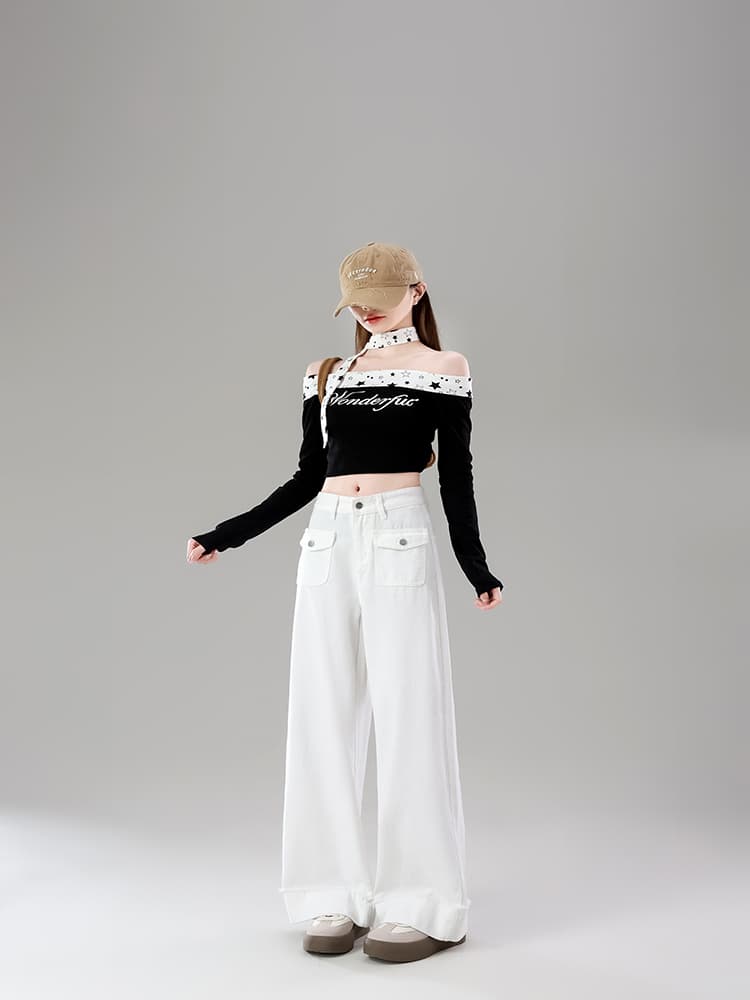 실사 봄 가을 넓은 다리 청바지 여성 하이웨이스트 루즈핏 다용도 몸매 가꾸기 작은 키 캐주얼 스트레이트 바지 상세 이미지 4