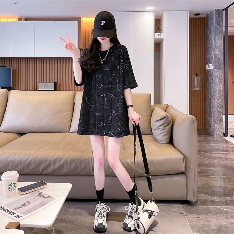 실사 2026 여름 80 면 20 폴리에스터 다용도 루즈핏 홀치기 염색 화상 꽃 의류 반팔 티셔츠 여성 상세 이미지 3