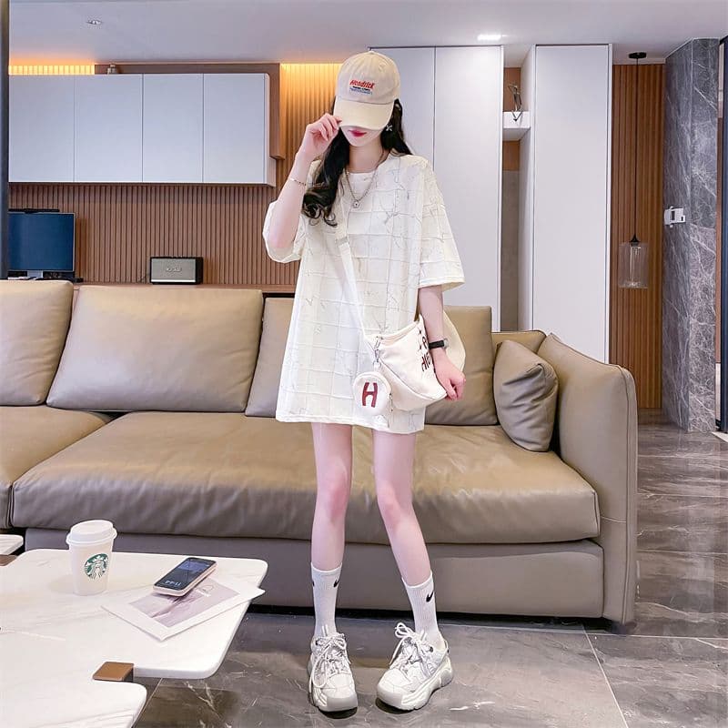 실사 2026 여름 80 면 20 폴리에스터 다용도 루즈핏 홀치기 염색 화상 꽃 의류 반팔 티셔츠 여성 상세 이미지 11