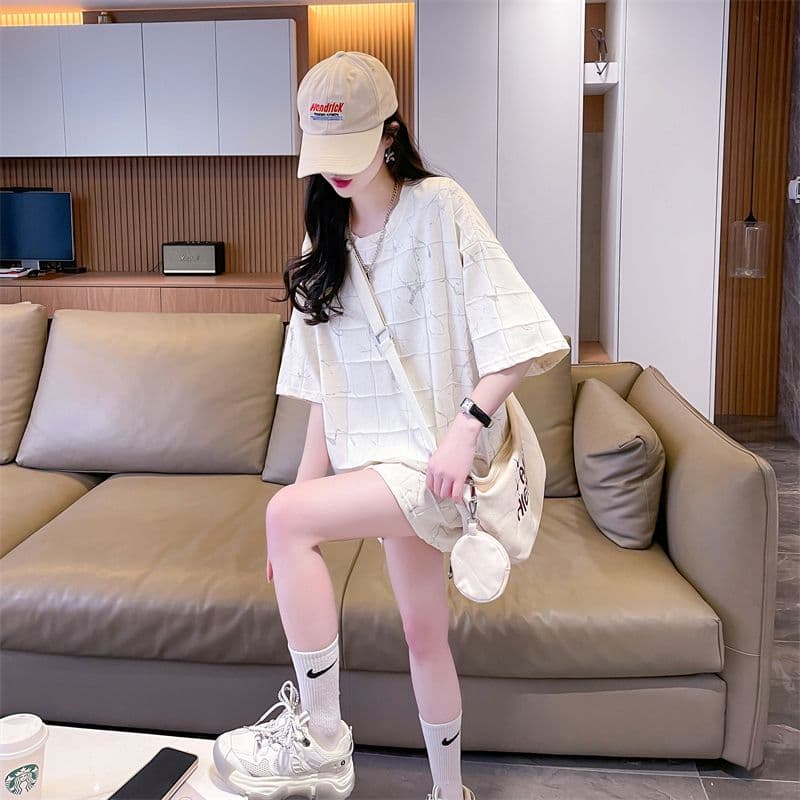 실사 2026 여름 80 면 20 폴리에스터 다용도 루즈핏 홀치기 염색 화상 꽃 의류 반팔 티셔츠 여성 상세 이미지 12