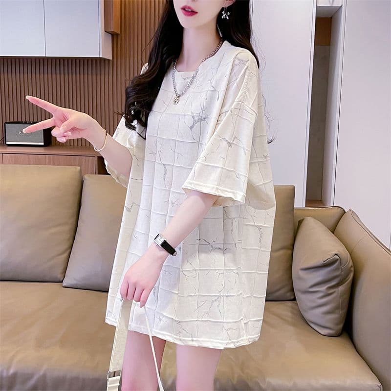 실사 2026 여름 80 면 20 폴리에스터 다용도 루즈핏 홀치기 염색 화상 꽃 의류 반팔 티셔츠 여성 상세 이미지 13