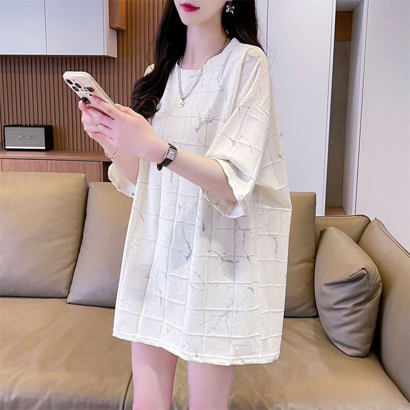 실사 2026 여름 80 면 20 폴리에스터 다용도 루즈핏 홀치기 염색 화상 꽃 의류 반팔 티셔츠 여성 상세 이미지 14