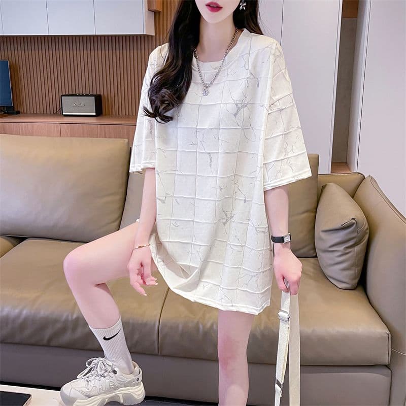실사 2026 여름 80 면 20 폴리에스터 다용도 루즈핏 홀치기 염색 화상 꽃 의류 반팔 티셔츠 여성 상세 이미지 16