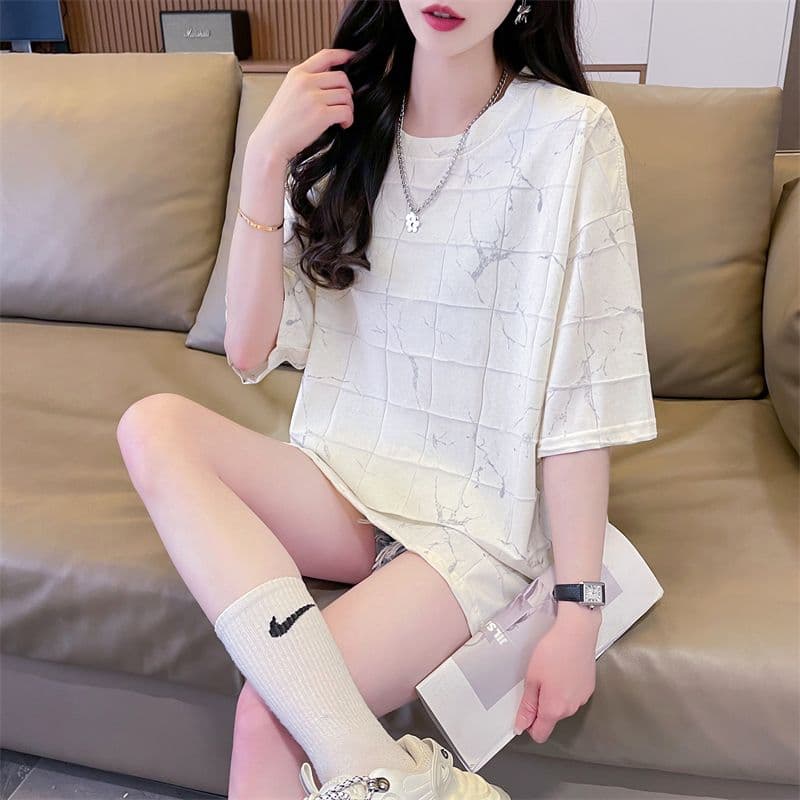 실사 2026 여름 80 면 20 폴리에스터 다용도 루즈핏 홀치기 염색 화상 꽃 의류 반팔 티셔츠 여성 상세 이미지 18