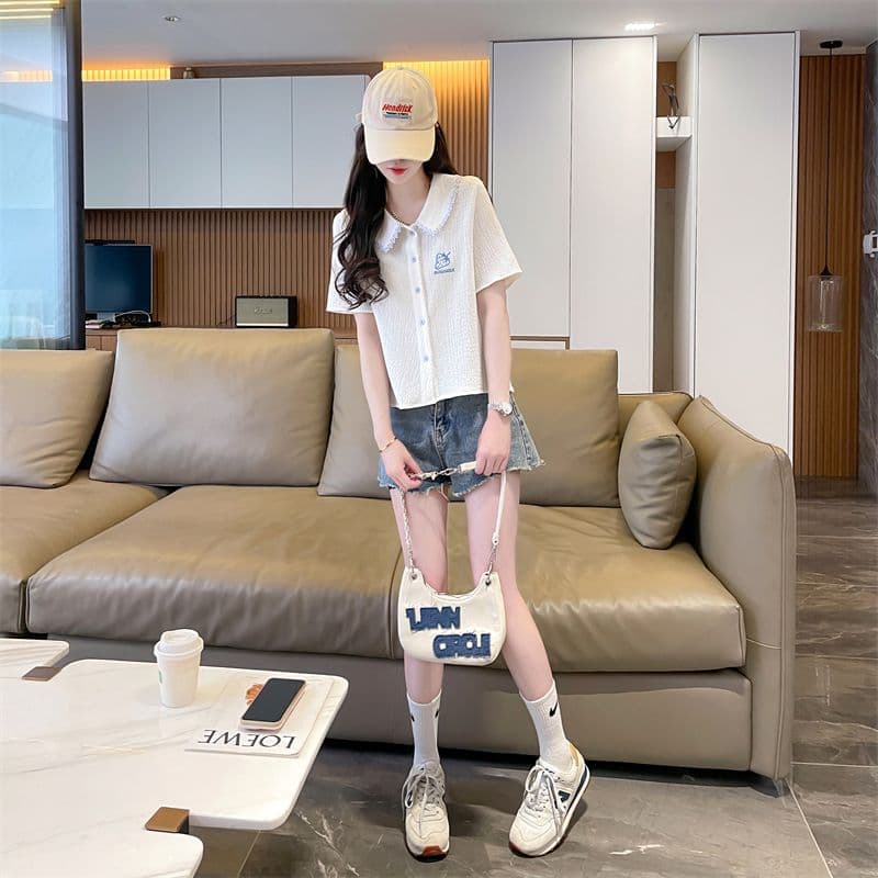 실사 2026 여름 모방 면 자카드 꽃 다용도 루즈핏 맨위 패션 반팔 티셔츠 여성 상세 이미지 7