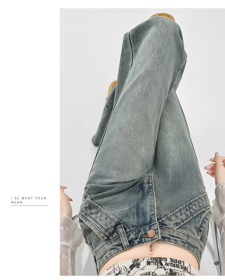파란색 빅 사이즈 부츠컷 청바지 여성 봄 새로운 지방 mm 디자인 센스 거친 가장자리 하이웨이스트 슬림해 보이는 다용도 나팔 바지 상세 이미지 16