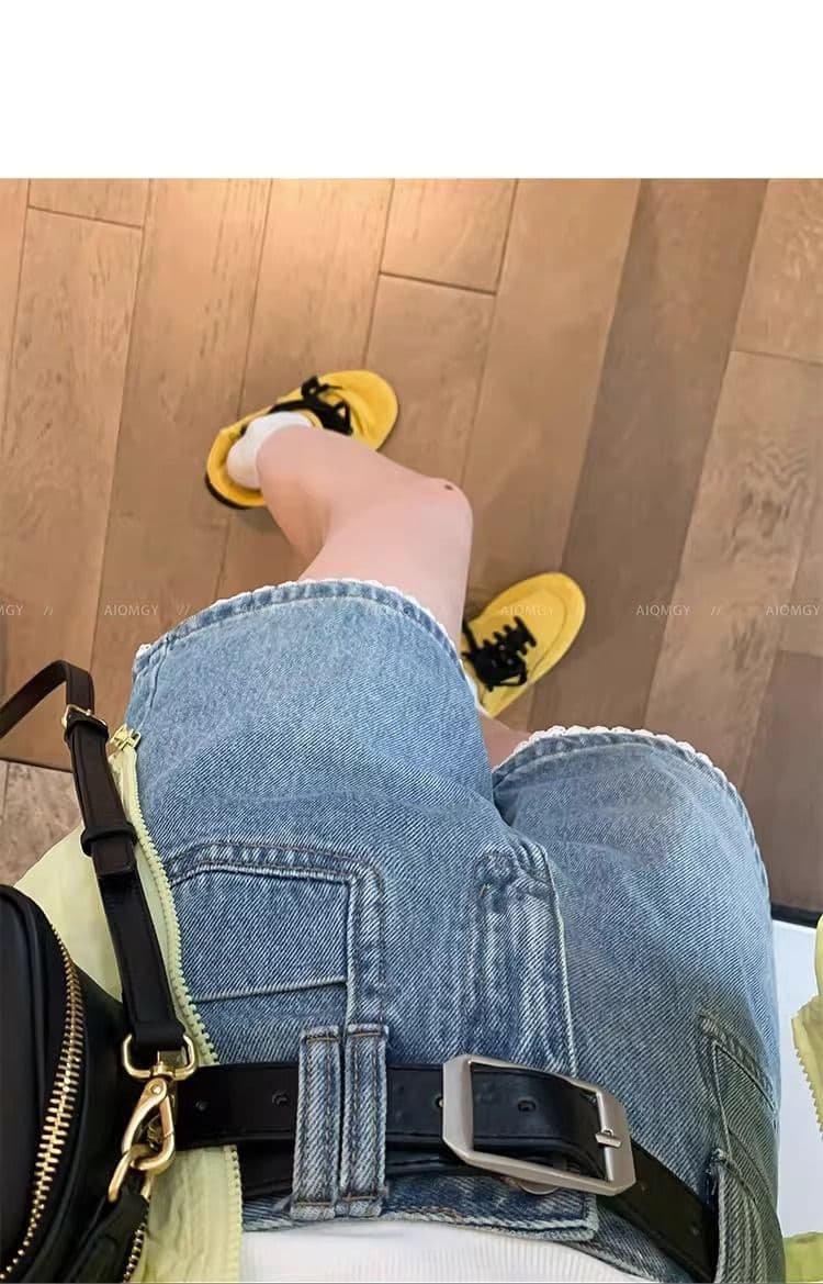 레이스 레이스 데님 반바지 여성 2026 여름 루즈핏 빅 사이즈 지방 mm 슬림해 보이는 하이웨이스트 한 마디 넓은 다리 뜨거운 바지 상세 이미지 12