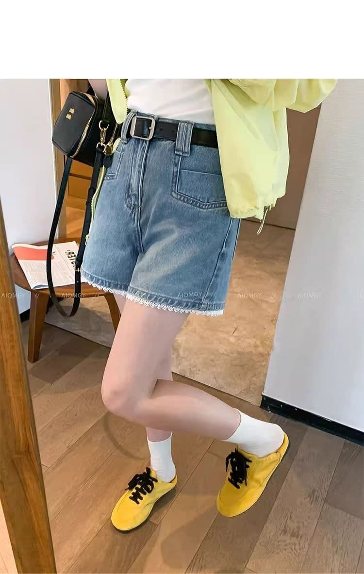 레이스 레이스 데님 반바지 여성 2026 여름 루즈핏 빅 사이즈 지방 mm 슬림해 보이는 하이웨이스트 한 마디 넓은 다리 뜨거운 바지 상세 이미지 13