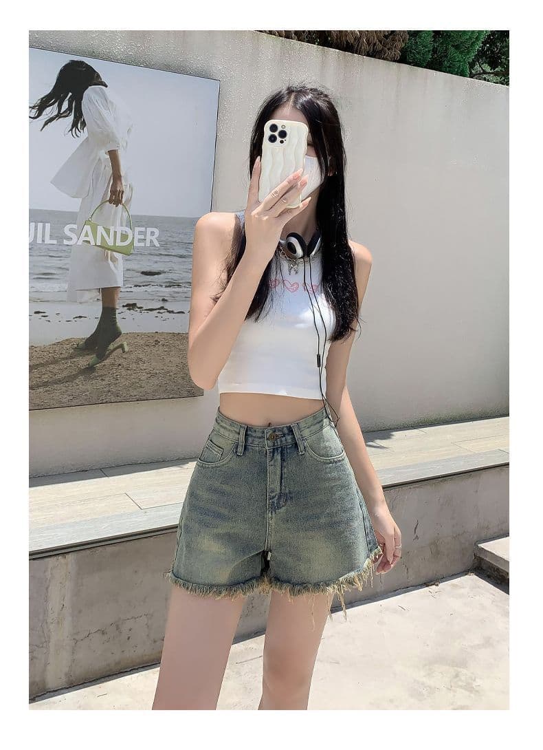 빅 사이즈 데님 반바지 여성 여름 몸매 가꾸기 거친 가장자리 레트로 캐주얼 하이웨이스트 도루 센스 루즈핏 슬림해 보이는 넓은 발 핫 바지 상세 이미지 13