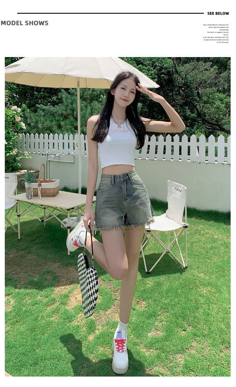 빅 사이즈 데님 반바지 여성 여름 몸매 가꾸기 거친 가장자리 레트로 캐주얼 하이웨이스트 도루 센스 루즈핏 슬림해 보이는 넓은 발 핫 바지 상세 이미지 15