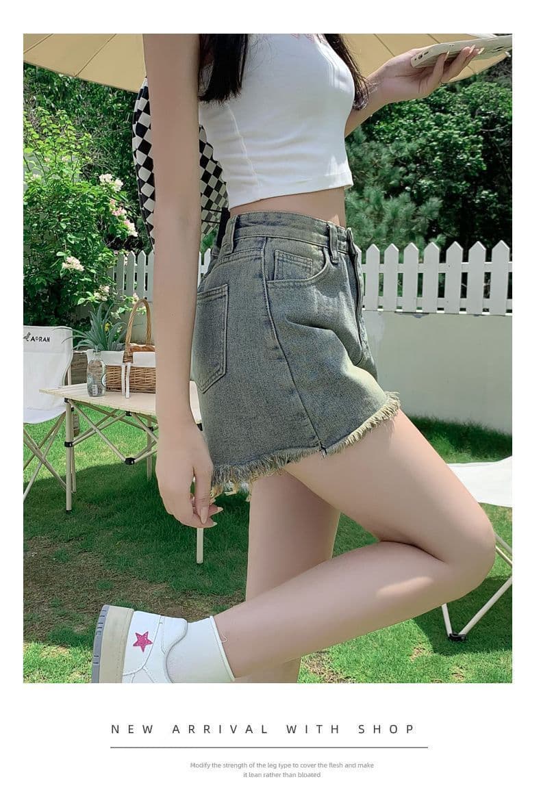 빅 사이즈 데님 반바지 여성 여름 몸매 가꾸기 거친 가장자리 레트로 캐주얼 하이웨이스트 도루 센스 루즈핏 슬림해 보이는 넓은 발 핫 바지 상세 이미지 16