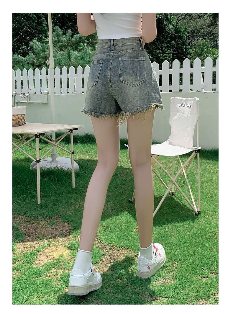 빅 사이즈 데님 반바지 여성 여름 몸매 가꾸기 거친 가장자리 레트로 캐주얼 하이웨이스트 도루 센스 루즈핏 슬림해 보이는 넓은 발 핫 바지 상세 이미지 17